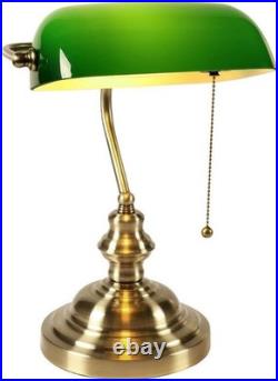 Vintage Green Glass Bankers Desk Lamp Pull Chain Switch