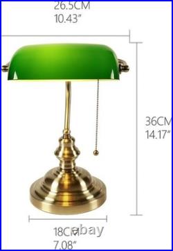 Vintage Green Glass Bankers Desk Lamp Pull Chain Switch