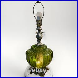 Vintage Green Glass Hollywood Regency Style Mid Century Lamp Works 3 Ways
