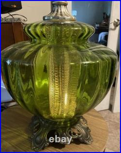 Vintage Green Glass Hollywood Regency Style Mid Century Lamp Works 3 Ways Vintage Green Glass Hollywood Regency Style Mid Century Lamp Works 3 Ways