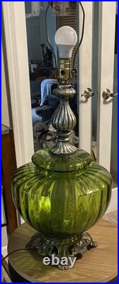 Vintage Green Glass Hollywood Regency Style Mid Century Lamp Works 3 Ways Vintage Green Glass Hollywood Regency Style Mid Century Lamp Works 3 Ways