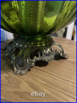 Vintage Green Glass Hollywood Regency Style Mid Century Lamp Works 3 Ways