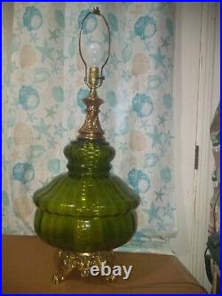 Vintage Green Glass Table Lamp