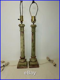 Vintage Green Onyx Marble Electric Lamps Identical Works French Stone No shade