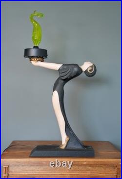 Vintage Green Plasma Light Art Deco Lady Sculpture Table Lamp Lightning Art