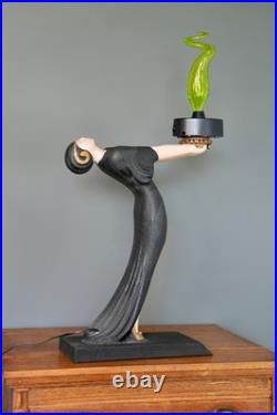 Vintage Green Plasma Light Art Deco Lady Sculpture Table Lamp Lightning Art Vintage Green Plasma Light Art Deco Lady Sculpture Table Lamp Lightning Art