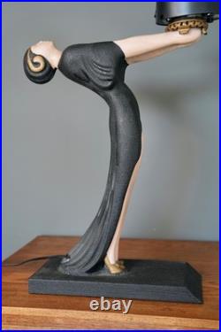 Vintage Green Plasma Light Art Deco Lady Sculpture Table Lamp Lightning Art