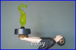 Vintage Green Plasma Light Art Deco Lady Sculpture Table Lamp Lightning Art