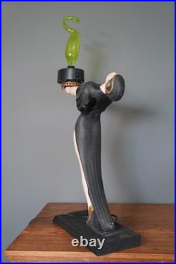 Vintage Green Plasma Light Art Deco Lady Sculpture Table Lamp Lightning Art