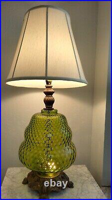 Vintage Green Table Lamp Hobnail Glass by Duralastics 1973 (Big Boy)