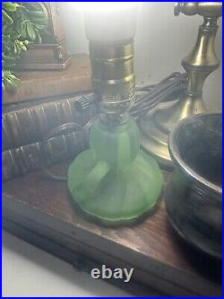 Vintage Green Uranium Vaseline Electric Table Lamps GLOW! Depression Area