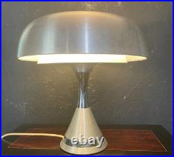 Vintage Guzzini Harvey Lamp Table And Arc Mushroom Desk Art Chromed Italy 20th
