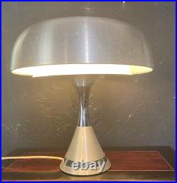 Vintage Guzzini Harvey Lamp Table And Arc Mushroom Desk Art Chromed Italy 20th