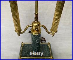 Vintage HOUSE OF TROY Brass & Green Marble 2 light Desk Table 23 Lamp Rare