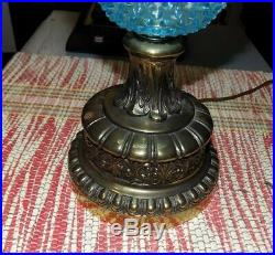 Vintage HTF Fenton Art Glass Blue Opalescent Hobnail GWTW Table Lamp