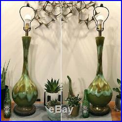 Vintage HUGE Pair ROYAL HAEGER Drip Glaze TABLE LAMPS Mid-Century Modern MCM 60s