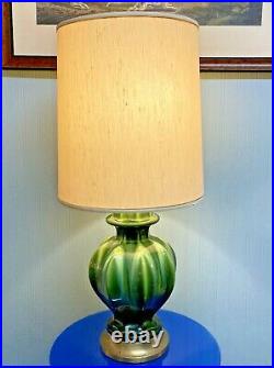 Vintage Haeger Drip Glaze Table Lamp Beautiful Greens Brass Base