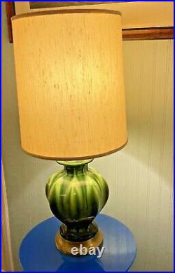 Vintage Haeger Drip Glaze Table Lamp Beautiful Greens Brass Base