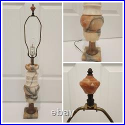 Vintage Hand Carved Alabaster Marble & Brass Table Lamp Matching Carved Finial