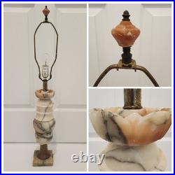Vintage Hand Carved Alabaster Marble & Brass Table Lamp Matching Carved Finial