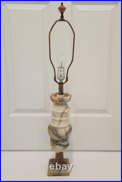 Vintage Hand Carved Alabaster Marble & Brass Table Lamp Matching Carved Finial