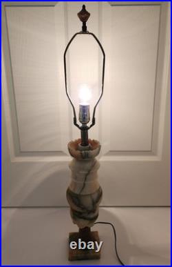 Vintage Hand Carved Alabaster Marble & Brass Table Lamp Matching Carved Finial