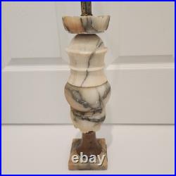 Vintage Hand Carved Alabaster Marble & Brass Table Lamp Matching Carved Finial