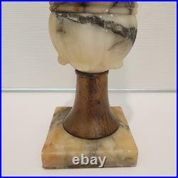 Vintage Hand Carved Alabaster Marble & Brass Table Lamp Matching Carved Finial