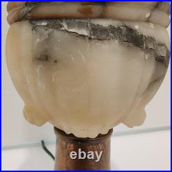 Vintage Hand Carved Alabaster Marble & Brass Table Lamp Matching Carved Finial