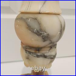 Vintage Hand Carved Alabaster Marble & Brass Table Lamp Matching Carved Finial