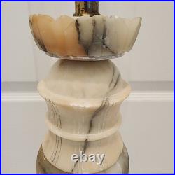 Vintage Hand Carved Alabaster Marble & Brass Table Lamp Matching Carved Finial