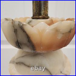 Vintage Hand Carved Alabaster Marble & Brass Table Lamp Matching Carved Finial