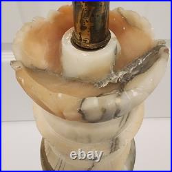 Vintage Hand Carved Alabaster Marble & Brass Table Lamp Matching Carved Finial