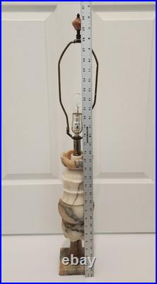 Vintage Hand Carved Alabaster Marble & Brass Table Lamp Matching Carved Finial