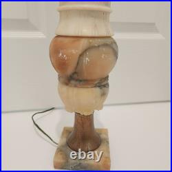 Vintage Hand Carved Alabaster Marble & Brass Table Lamp Matching Carved Finial