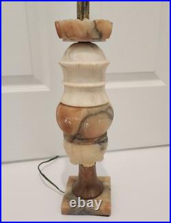 Vintage Hand Carved Alabaster Marble & Brass Table Lamp Matching Carved Finial