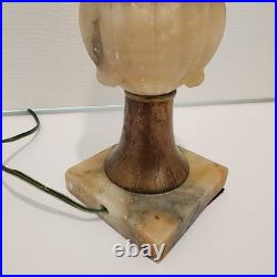 Vintage Hand Carved Alabaster Marble & Brass Table Lamp Matching Carved Finial
