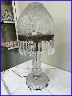 Vintage Hand-Cut Crystal and Bronze Table Lamp