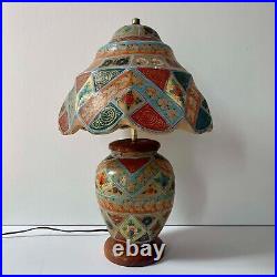 Vintage Hand Painted Camel Skin Table Lamp from Multan Pakistan Naqashi Painting