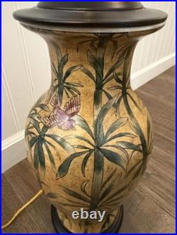 Vintage Hand Painted Chinoiserie Bamboo Bird Ceramic Table Lamp