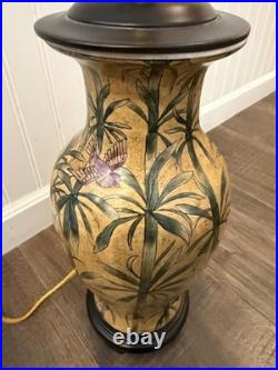Vintage Hand Painted Chinoiserie Bamboo Bird Ceramic Table Lamp