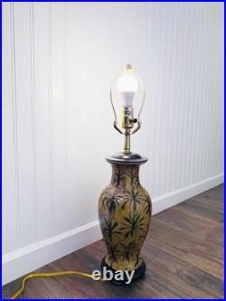 Vintage Hand Painted Chinoiserie Bamboo Bird Ceramic Table Lamp