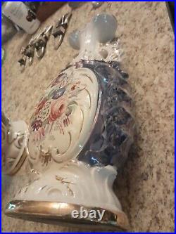Vintage Hand Painted Floral Porcelain Ceramic Double Handled Table Lamp Bases