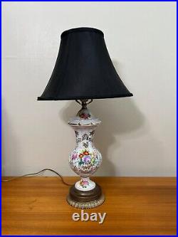 Vintage Hand Painted Floral Porcelain withGold Trim Vase Table Lamp, 18 Tall