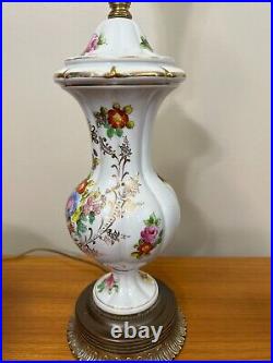 Vintage Hand Painted Floral Porcelain withGold Trim Vase Table Lamp, 18 Tall