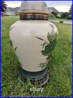 Vintage Hand Painted Ginger Jar Floral & Birds Porcelain Table Lamp