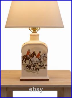 Vintage Hand-Painted Porcelain Fox Hunt Table Lamp Equestrian Scene with Hound