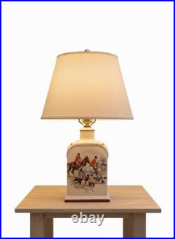 Vintage Hand-Painted Porcelain Fox Hunt Table Lamp Equestrian Scene with Hound