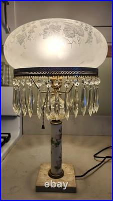 Vintage Hand Painted Roses Domed Glass Table Lamp