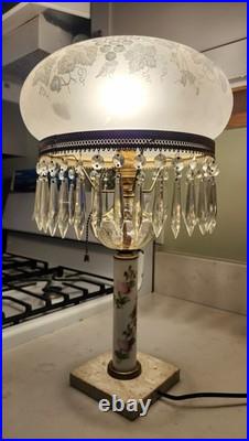 Vintage Hand Painted Roses Domed Glass Table Lamp